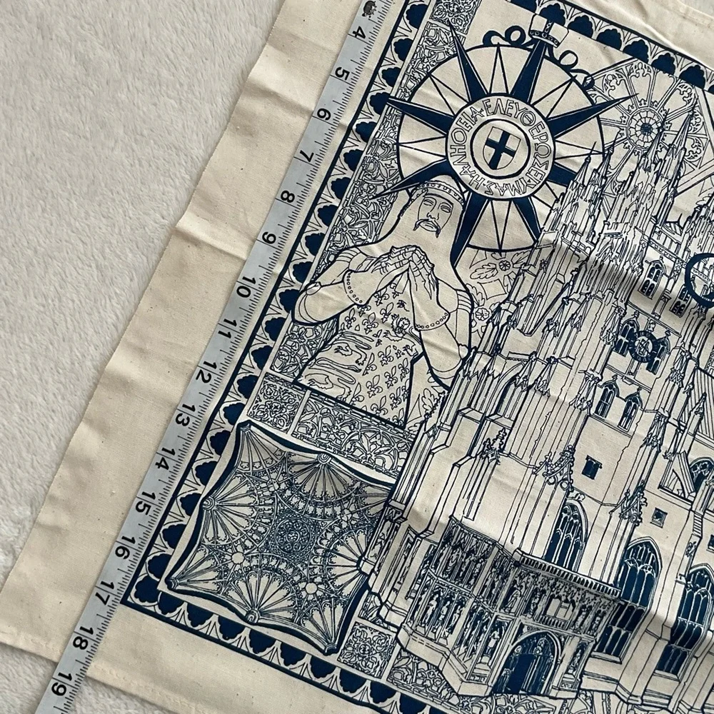 Vintage Canterbury Cathedral Tea Towel Stuart Morris Cotton Blue